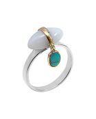 Bague Breloque en Argent, Laiton, Turquoise & Agate blanche