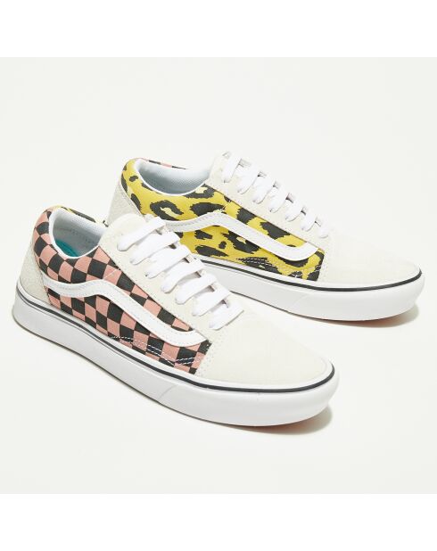 Sneakers en Velours de Cuir & Toile Mixed Media Comfycush Old Skool blanc/jaune/rose/noir