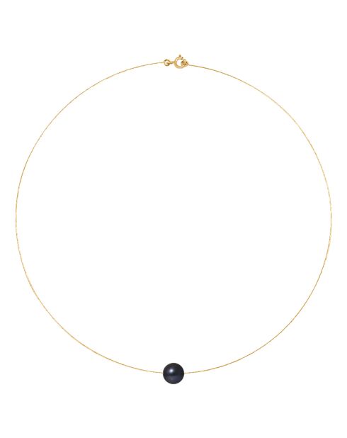 Collier Or Jaune Perle d'Eau Douce ronde noire