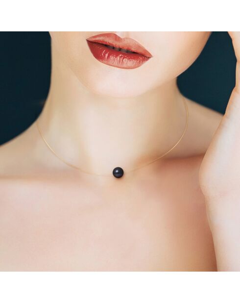 Collier Or Jaune Perle d'Eau Douce ronde noire