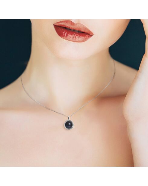 Collier Argent rhodié Perle d'Eau Douce bouton noire