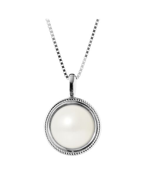 Collier Argent rhodié Perle d'Eau Douce bouton blanc naturel