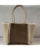 Sac cabas en Cuir & Laine blanc/marron - 29x18x12 cm