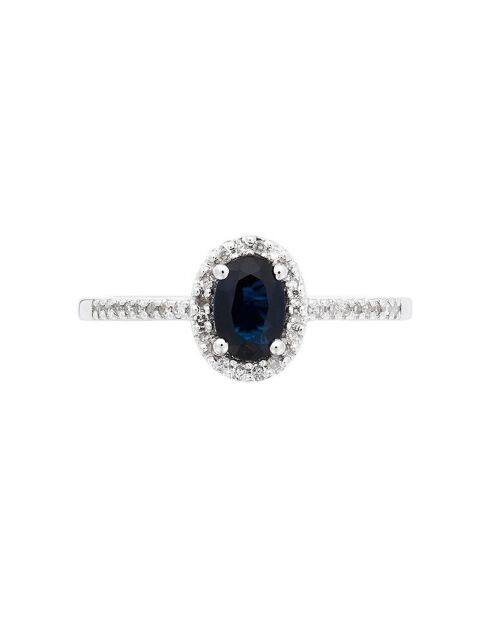 Koningsblauwe diamanten ring 0,10 ct saffier 0,74 kt witgoud