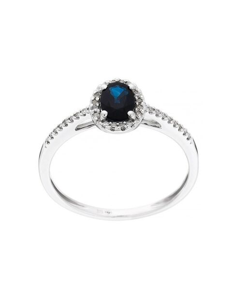 Koningsblauwe diamanten ring 0,10 ct saffier 0,74 kt witgoud