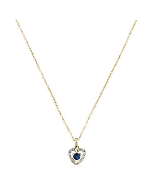 Pendentif Heart Diamants 0.023 ct Saphir 0.16 ct or jaune