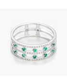 Bague Couronne Diamants 0.234 ct & Emeraudes 0.25 ct or blanc