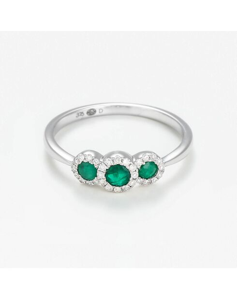 Trio-Ring Diamanten 0,1 ct und Smaragde 0,32 ct Weißgold