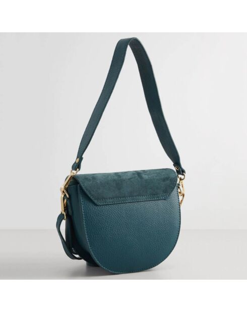 Sac bandoulière en Velours de Cuir & Cuir Lexa canard - 22x18x8  cm