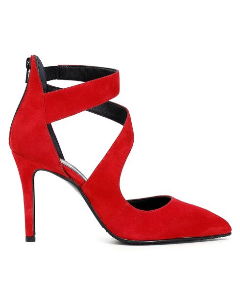 Sandales en Velours de Cuir Melania rouges - Talon 9 cm