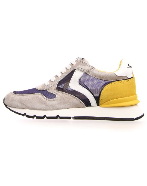 Sneakers en Velours de Cuir Julia gris/moutarde