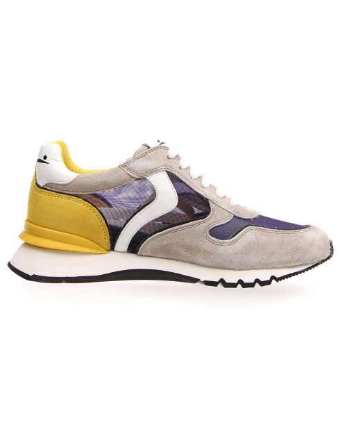Sneakers en Velours de Cuir Julia gris/moutarde