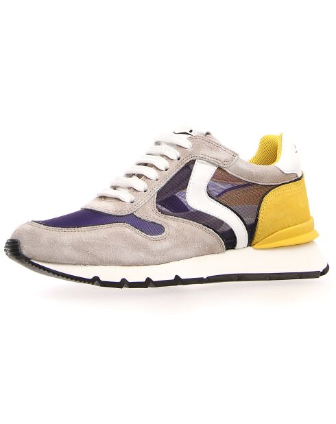 Sneakers en Velours de Cuir Julia gris/moutarde