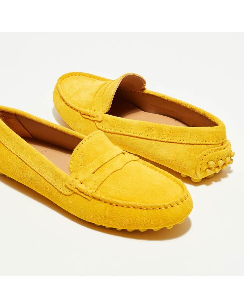 Mocassins en Velours de Cuir Lena jaune poussin