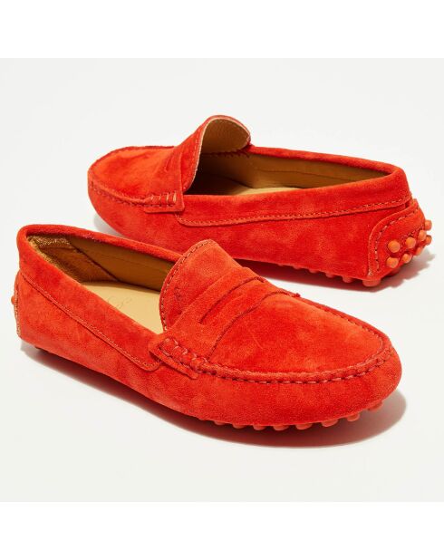Mocassins en Velours de Cuir Lena rouge orangé