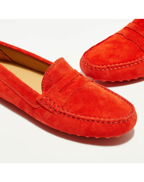 Mocassins en Velours de Cuir Lena rouge orangé