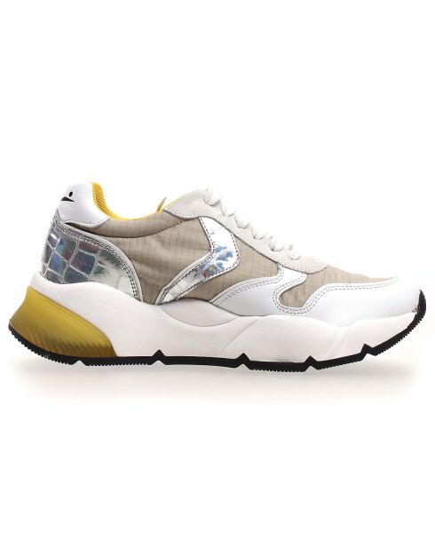 Baskets en Cuir & Velours de Cuir Sheel argenté/gris - Talon 4 cm