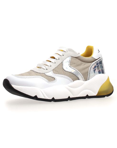 Baskets en Cuir & Velours de Cuir Sheel argenté/gris - Talon 4 cm