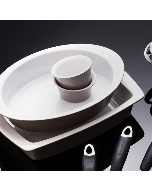 Grau/weiße ovale Auflaufform - 36 cm