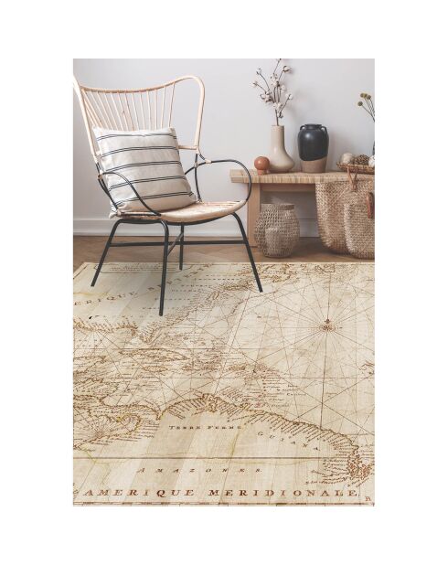 Tapis vinyle carré Old map beige - 100x100 cm