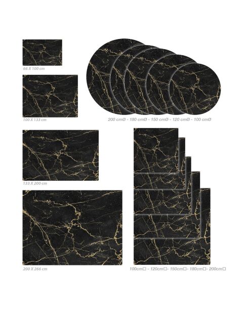 Tapis vinyle carré Marble noir/doré - 100x100 cm