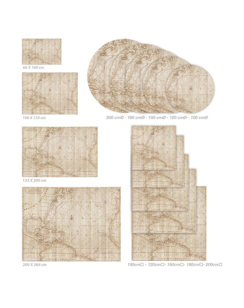 Tapis vinyle carré Old map beige - 120x120 cm