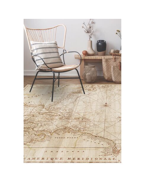 Tapis vinyle carré Old map beige - 120x120 cm