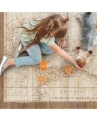 Tapis vinyle carré Old map beige - 120x120 cm