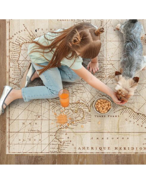 Tapis vinyle carré Old map beige - 120x120 cm
