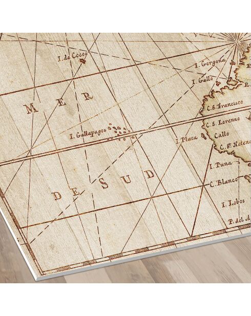 Tapis vinyle carré Old map beige - 120x120 cm