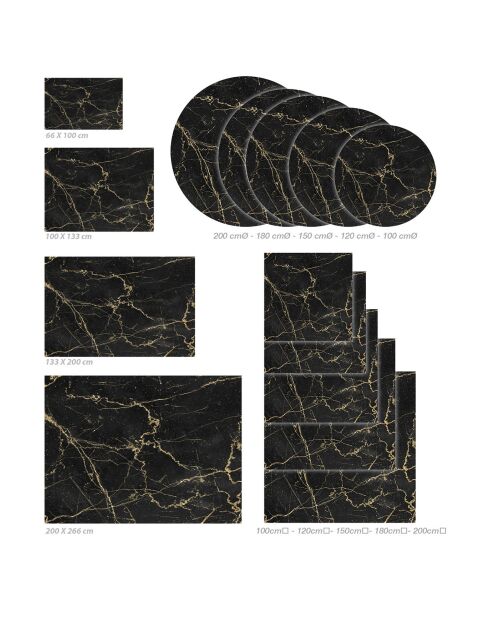Tapis vinyle rond Marble noir/doré - D.120 cm