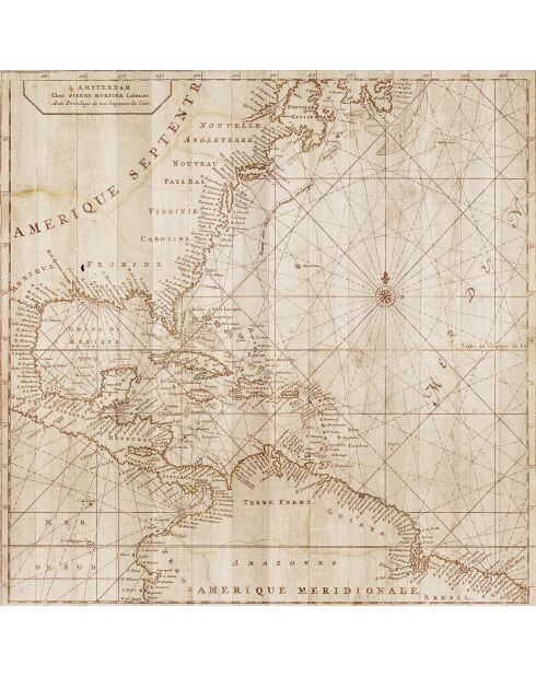 Tappeto in vinile quadrato beige con mappa vecchia - 150x150 cm