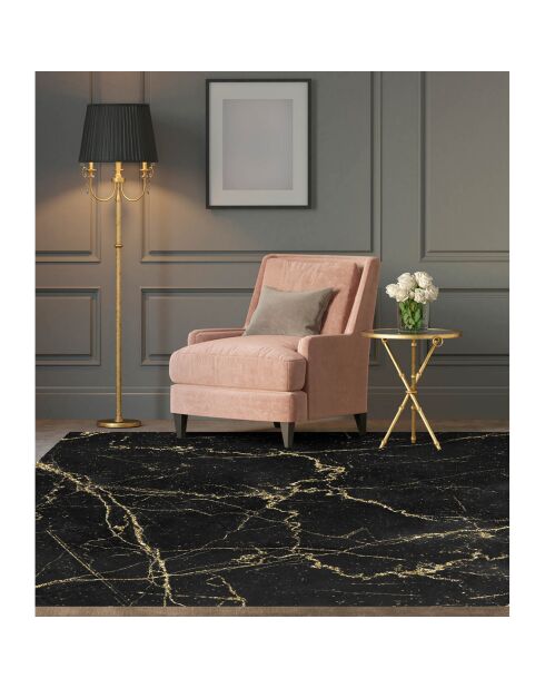 Vierkant marmeren vinyltapijt zwart/goud - 150x150 cm