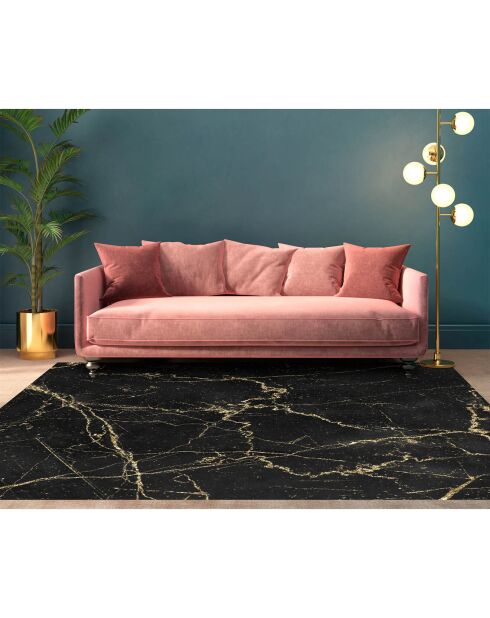 Vierkant marmeren vinyltapijt zwart/goud - 150x150 cm