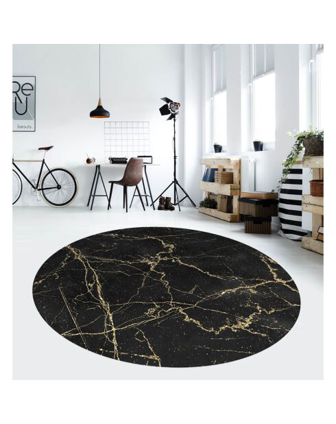 Rond vinyltapijt van marmer zwart/goud - D.150 cm