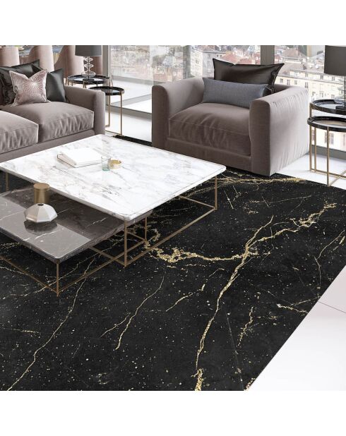 Tapis vinyle carré Marble noir/doré - 200x200 cm