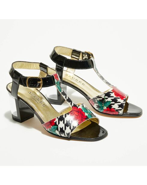 Sandales en Cuir verni & Plexi Cachou noir/blanc - Talon 7 cm