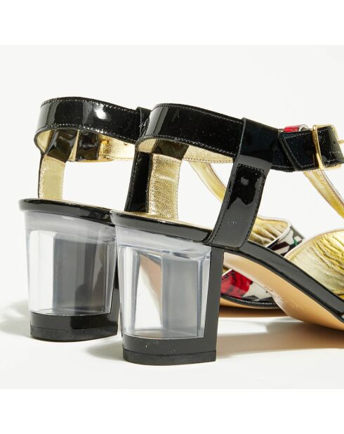Zwart/witte Cachou-sandalen van lakleer en plexiglas met hak van 7 cm