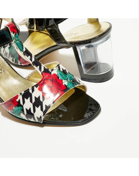 Zwart/witte Cachou-sandalen van lakleer en plexiglas met hak van 7 cm