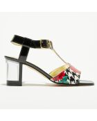 Sandales en Cuir verni & Plexi Cachou noir/blanc - Talon 7 cm