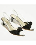 Slingbacks en Cuir & Velours de Cuir Ligue noir/blanc - Talon 7 cm