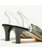 Slingbacks en Cuir & Velours de Cuir Ligue noir/blanc - Talon 7 cm