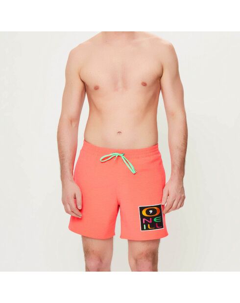 Neuauflage Badeshorts in Neonkorallenrot mit Logo