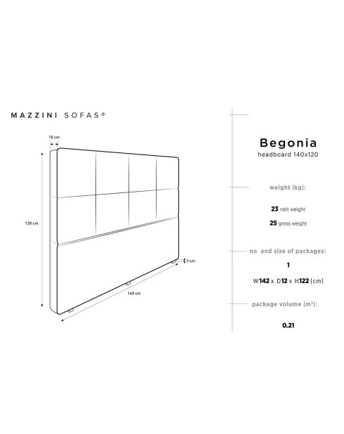 Tête de Lit en Velours Begonia gris foncé - 140x120 cm