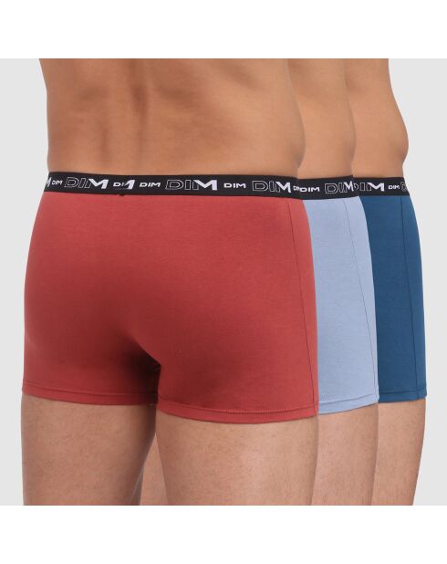 3 Boxers rouge camelia/bleu glacier/bleu minuit