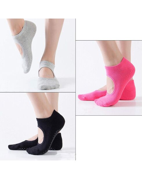 3 Paires de Chaussettes de Yoga multicolores