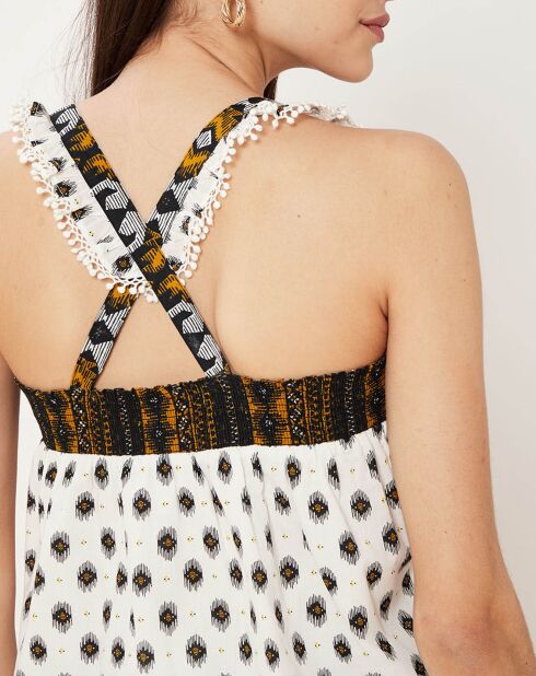 Wyler Oberteil mit ethnischem Aufdruck, ecru/schwarz