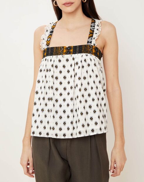 Wyler Oberteil mit ethnischem Aufdruck, ecru/schwarz