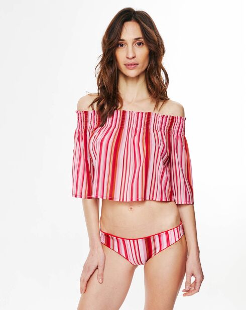 Top in misto seta Rhapsody floreale a righe rosso/rosa