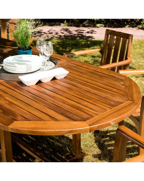 Ausziehbarer Gartentisch für 10/12 Personen Maeva aus geöltem Teakholz — 200/300x120x75cm